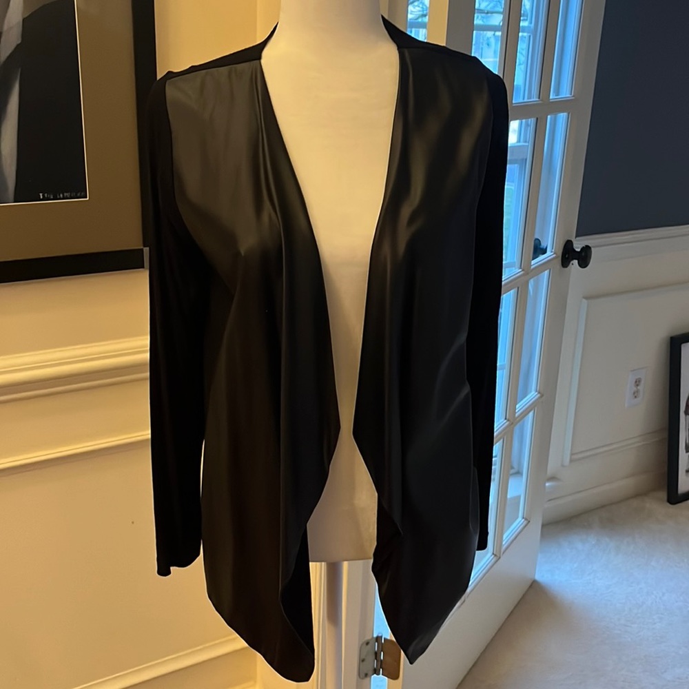 Black cardigan faux leather in front